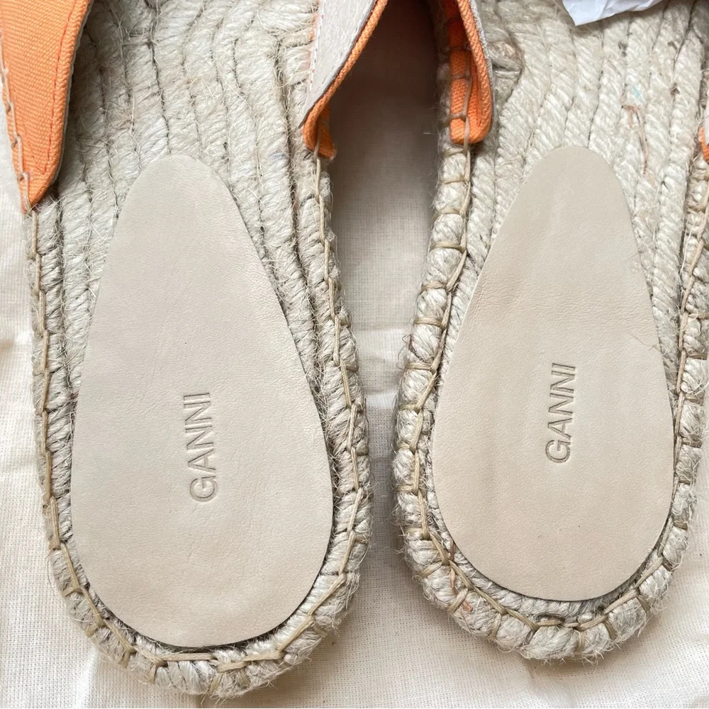 GANNI Orange Embroidered Canvas Espadrille Slippers Women’s Size 9 EU 39 NIB